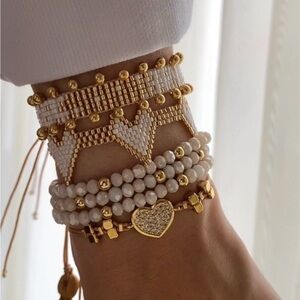 Handmade Miyuki Gold and White Beaded Bracelet Set
